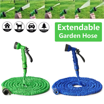 FlexiStretch Garden Hose with Spray Nozzle - 25 to 100FT