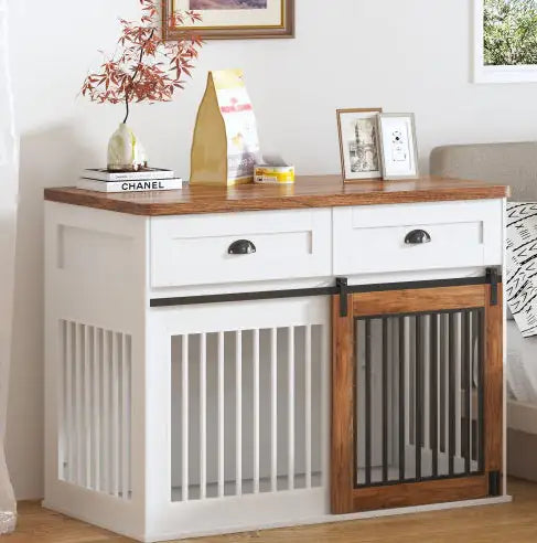 Elegant Dual-Door Wooden Canine Crate