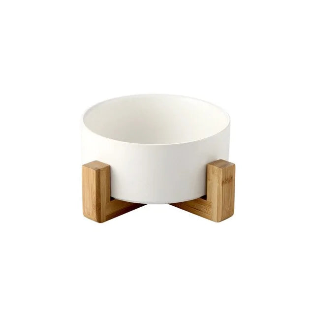 Ceramic Raised Cat Bowl w/ Wood Stand