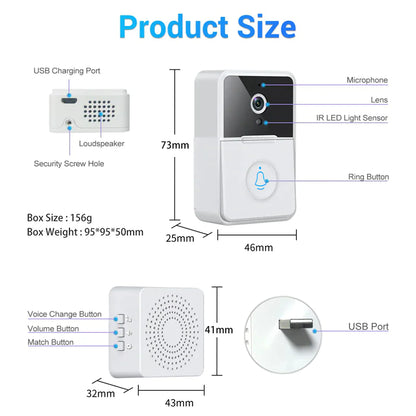 ElegantView HD 1080P Smart WiFi Doorbell with Night Vision and Intercom