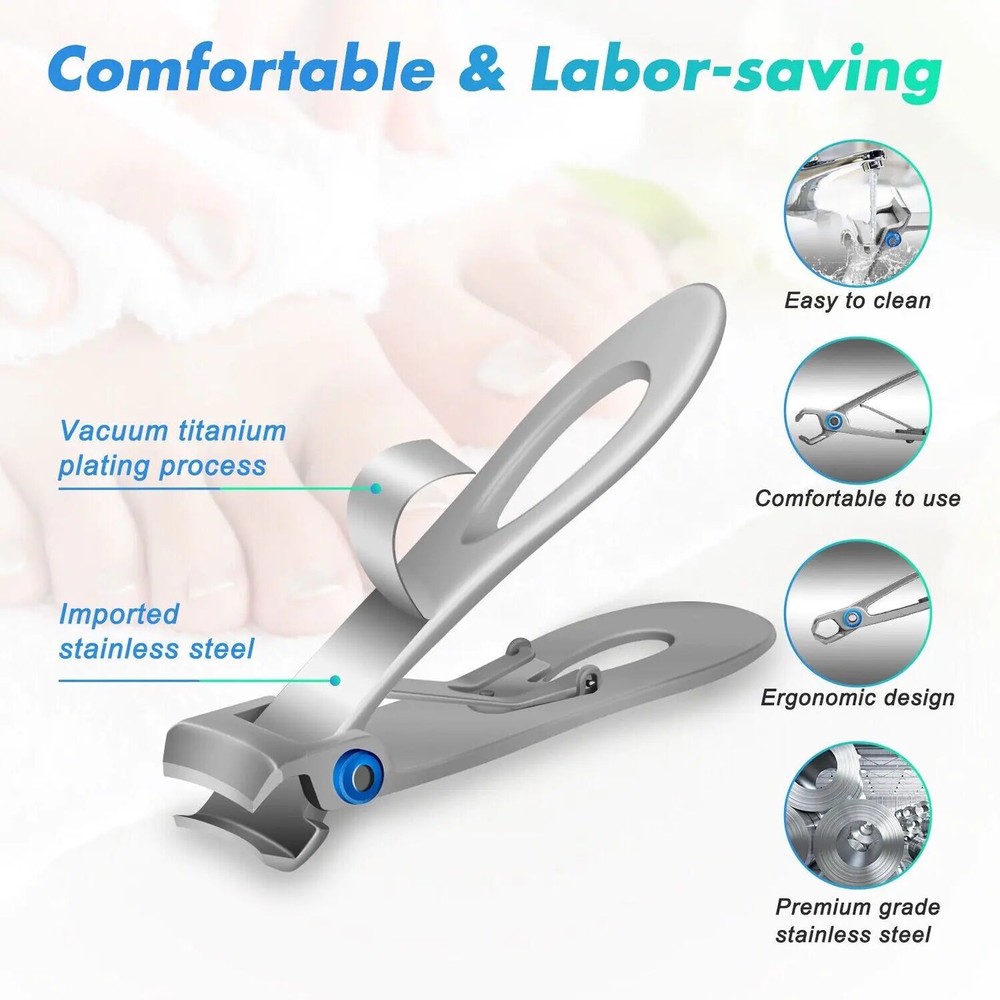 Professional Grade Wide-Jaw Stainless Steel Nail Clippers