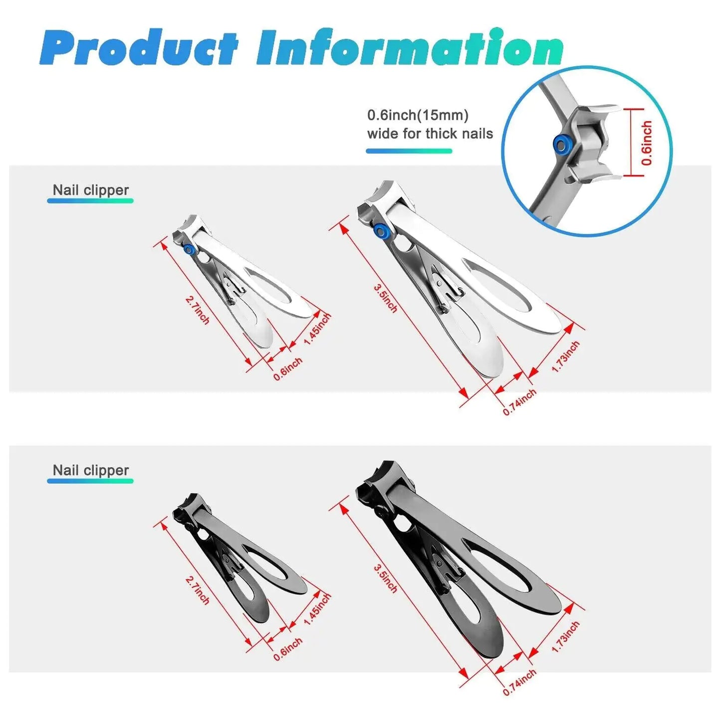 Professional Grade Wide-Jaw Stainless Steel Nail Clippers