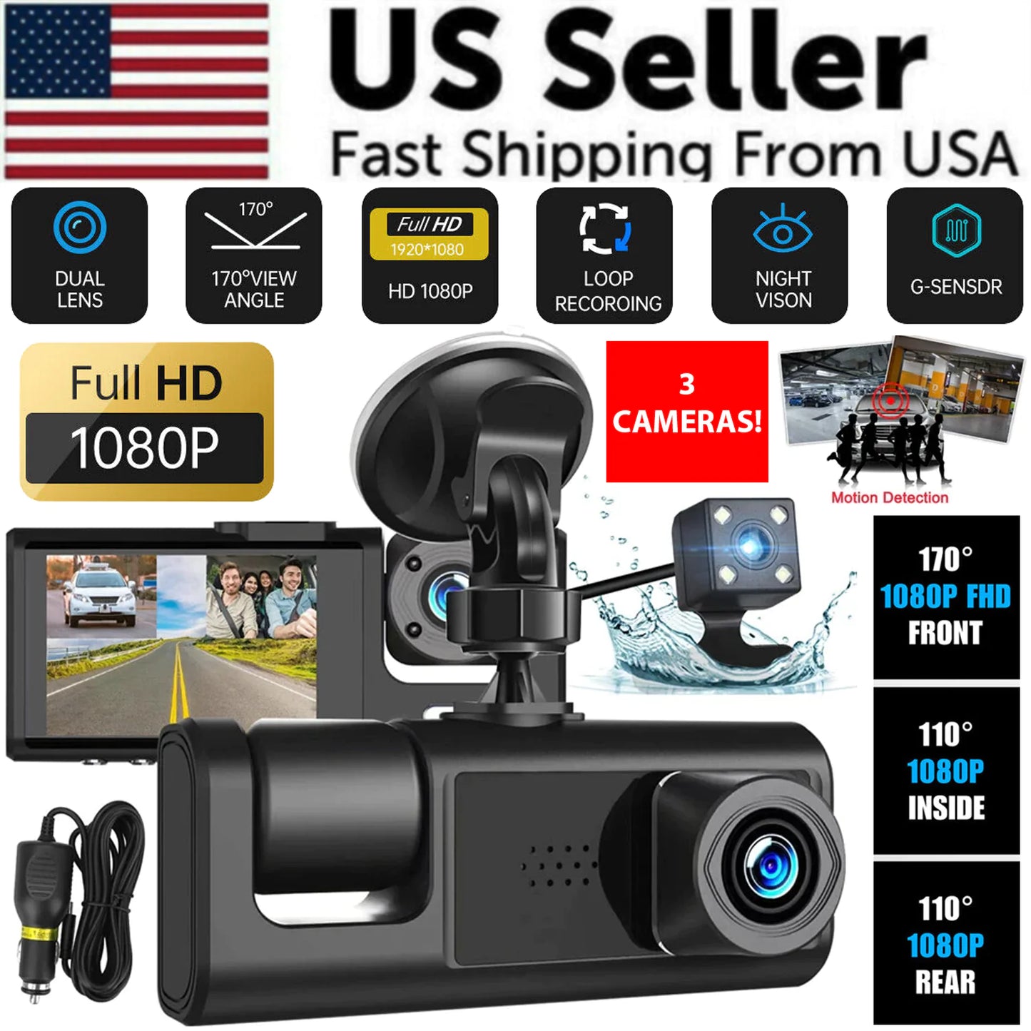 Dual HD 1080P Car Dash Cam with G-Sensor