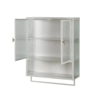 Elegant Dual-Door Wall Cabinet with Glass Panels and Storage Shelves