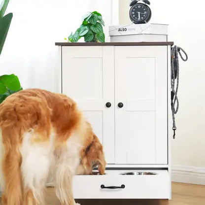 Pawfect Station: Dual-Bowl Dog Feeder with Storage & Hooks