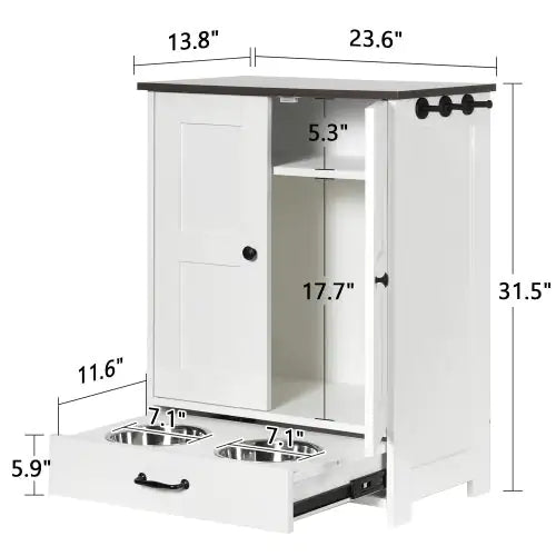 Pawfect Station: Dual-Bowl Dog Feeder with Storage & Hooks