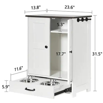 Pawfect Station: Dual-Bowl Dog Feeder with Storage & Hooks