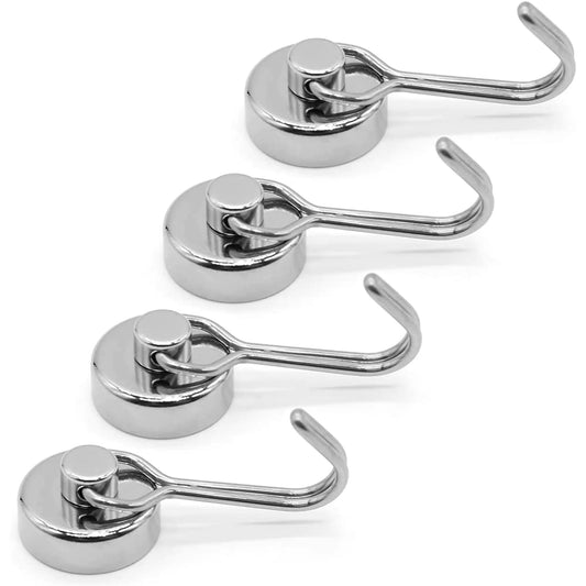 4Pcs 8 Pcs Magnetic Hooks, Heavy Duty 30LBS Neodymium Magnet Hook for Indoor or Outdoor Hanging, Refrigerator, Grill, Kitchen, Laundry, Key Holder - Silver