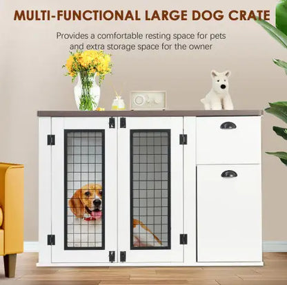Double-Door Wooden Dog Crate