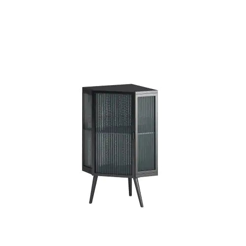 Floor Conical Cabinet With Tempered Glass Door And Storage Shelves
