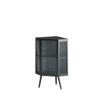 Floor Conical Cabinet With Tempered Glass Door And Storage Shelves
