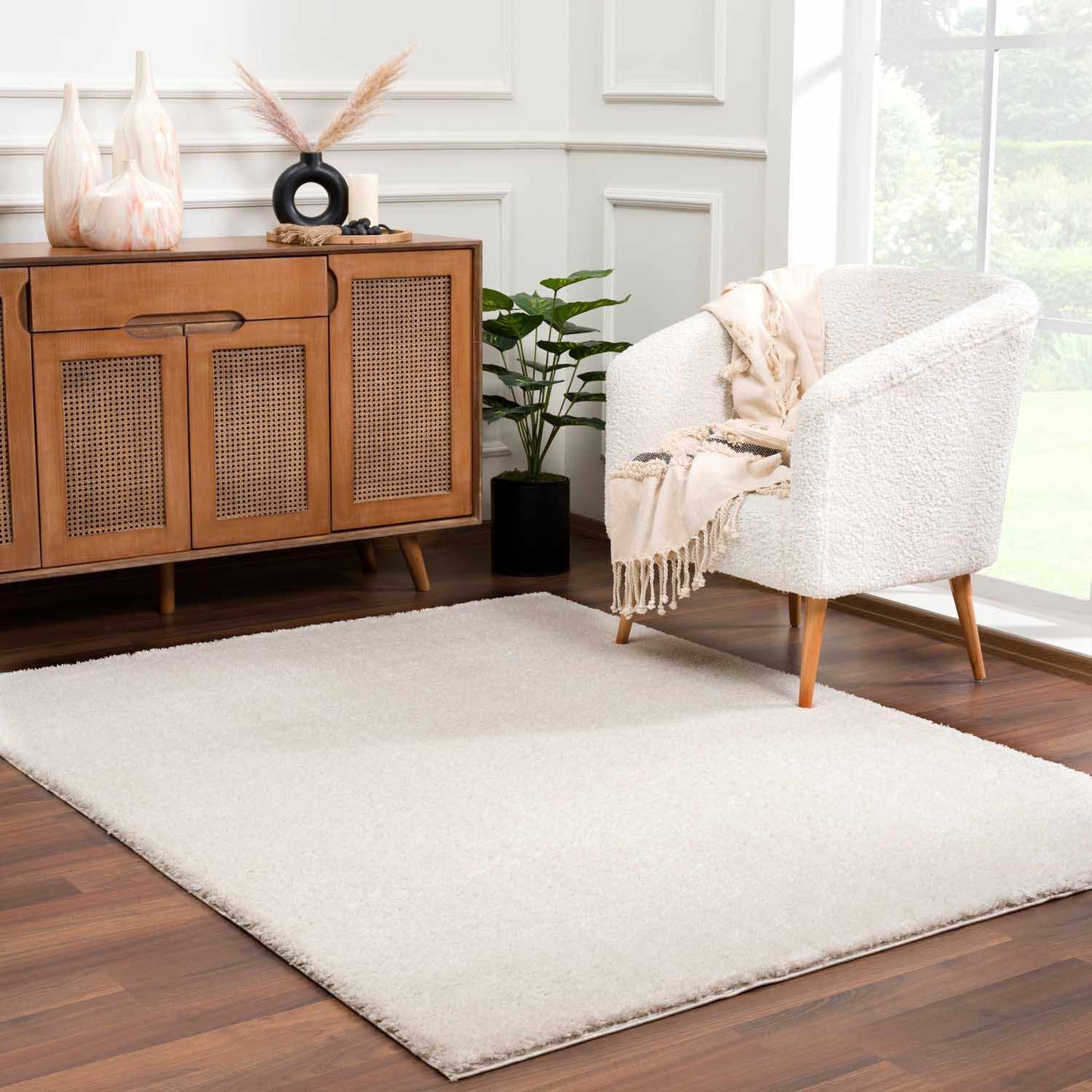 Velora Light Beige Wavy Abstract Modern Minimalist Polyester Machine Woven Area Rug