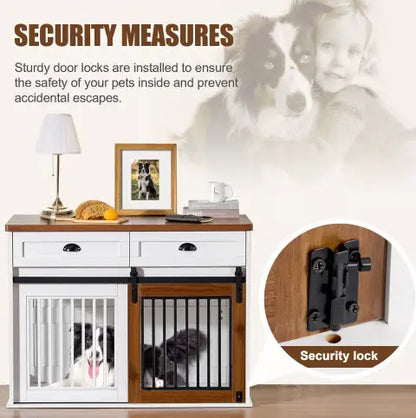 Elegant Dual-Door Wooden Canine Crate