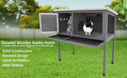 CozyWood Rabbit Haven: Indoor/Outdoor Cage with Roof & Slide-Out Tray