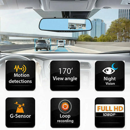 Optimax Pro 1080P HD Dual-Lens Car DVR Mirror Cam