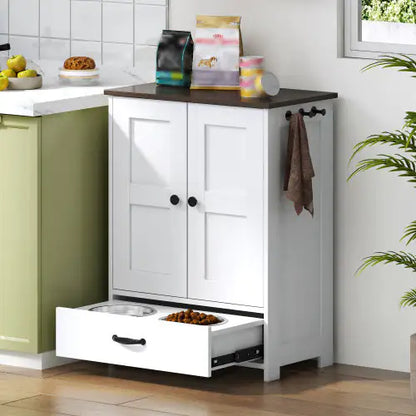 Pawfect Station: Dual-Bowl Dog Feeder with Storage & Hooks