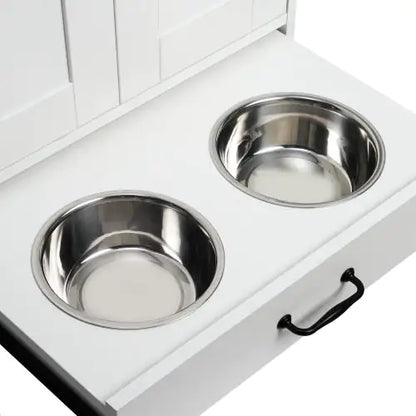 Pawfect Station: Dual-Bowl Dog Feeder with Storage & Hooks