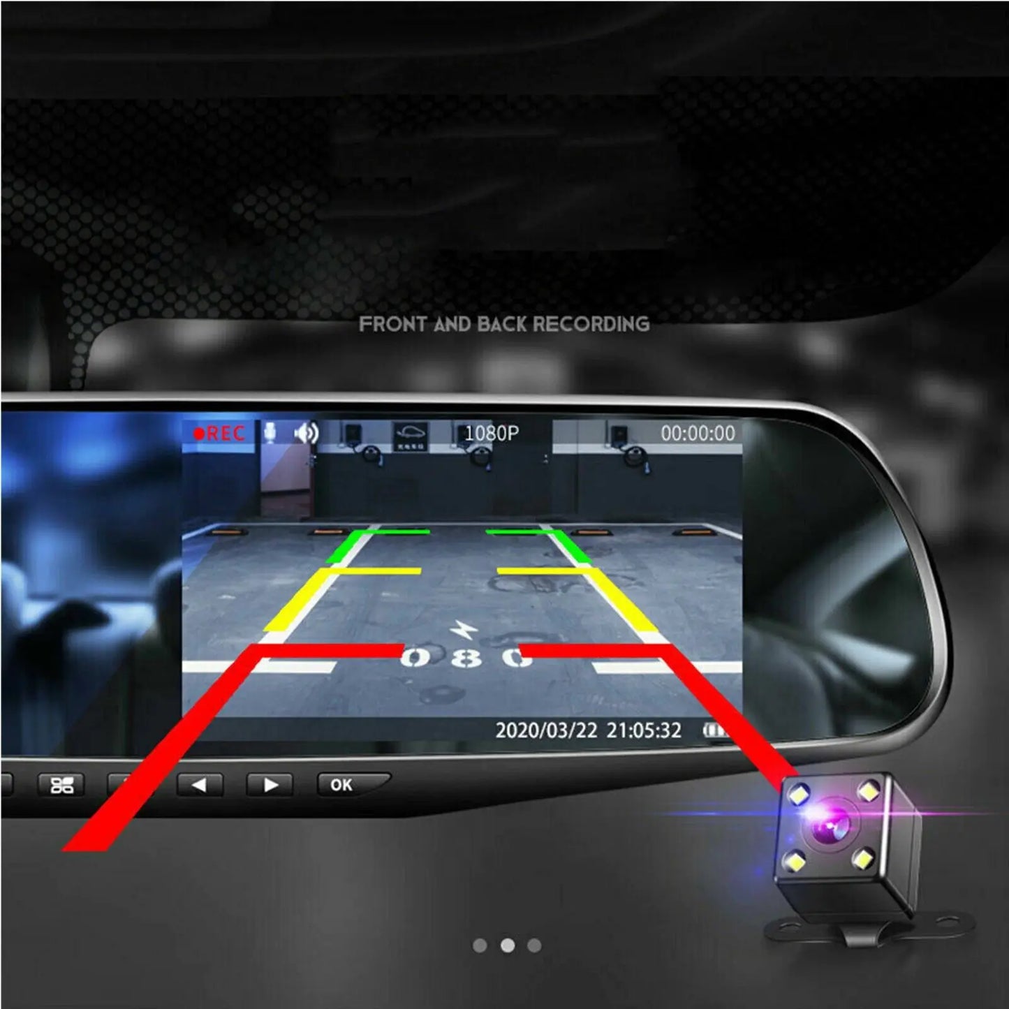 Optimax Pro 1080P HD Dual-Lens Car DVR Mirror Cam