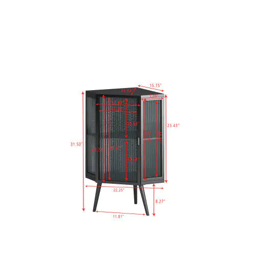 Floor Conical Cabinet With Tempered Glass Door And Storage Shelves