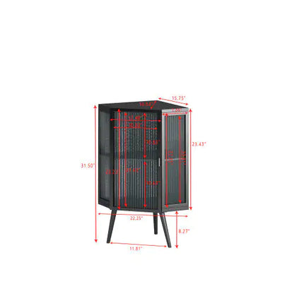 Floor Conical Cabinet With Tempered Glass Door And Storage Shelves