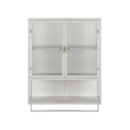 Elegant Dual-Door Wall Cabinet with Glass Panels and Storage Shelves
