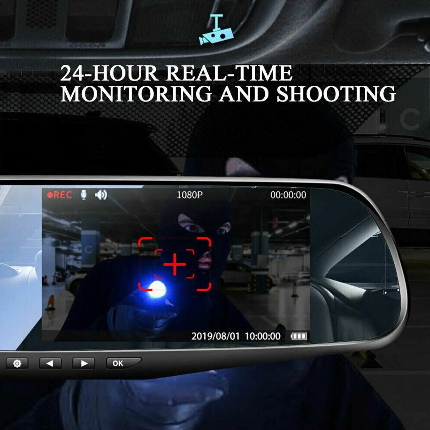 Optimax Pro 1080P HD Dual-Lens Car DVR Mirror Cam
