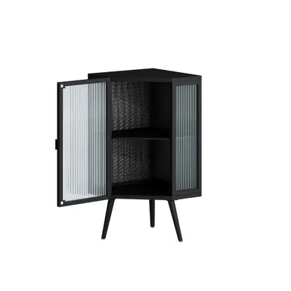 Floor Conical Cabinet With Tempered Glass Door And Storage Shelves