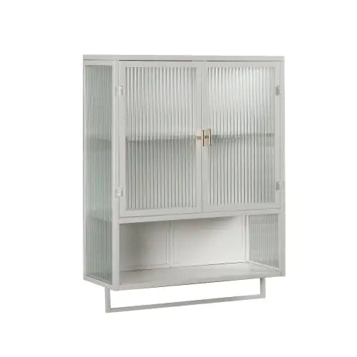 Elegant Dual-Door Wall Cabinet with Glass Panels and Storage Shelves