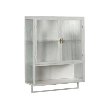 Elegant Dual-Door Wall Cabinet with Glass Panels and Storage Shelves
