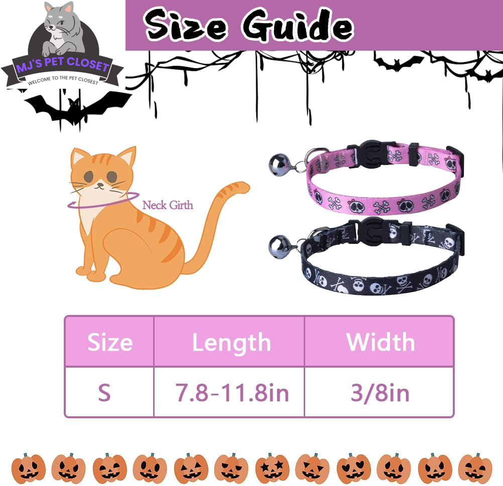 Cute & Stylish Breakaway Cat Collars! 🐾🎀 2-pack in Pink & Black Skull Design, Perfect for Your Fashionable Feline! 💖🐱