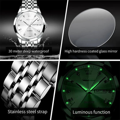 OLEVS Elegant Silver: Two-Tone Men’s Diamond Watch