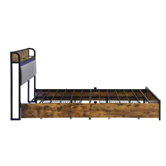 Illuminated Full-Size Bed Frame with Integrated Storage and Charging