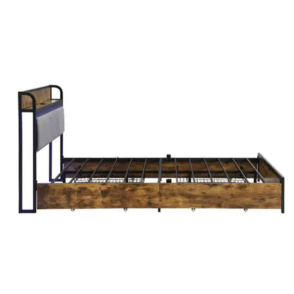 Illuminated Full-Size Bed Frame with Integrated Storage and Charging