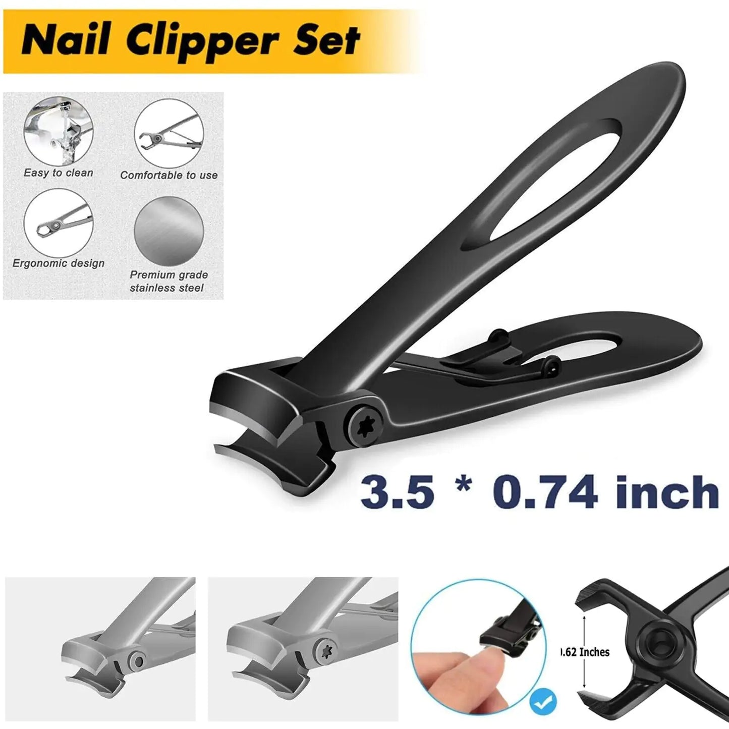 Professional Grade Wide-Jaw Stainless Steel Nail Clippers